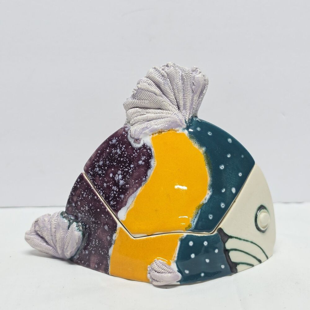 Vintage Juozas Rasa Saldaitis Art Ceramics Fish Trinket Box Studio Pottery 1998